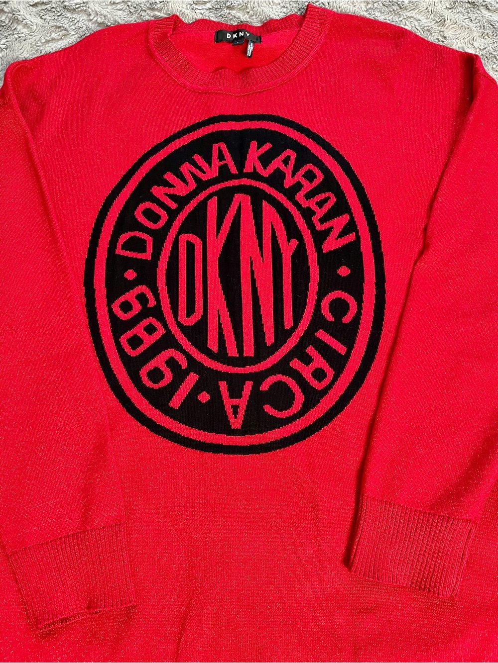 DKNY Women’s Red Logo Crewneck Sweater